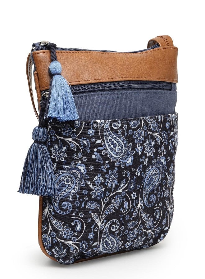 Anekaant Lush Navy & Tan Paisely Printed Polycotton Sling Bag - Image 5